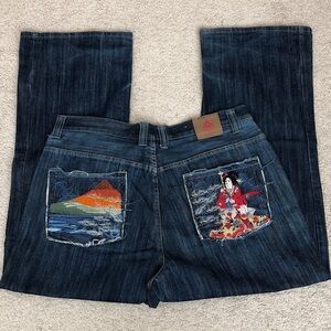 Men's Straight Dark Blue Back-Pocket Embroidered Jeans